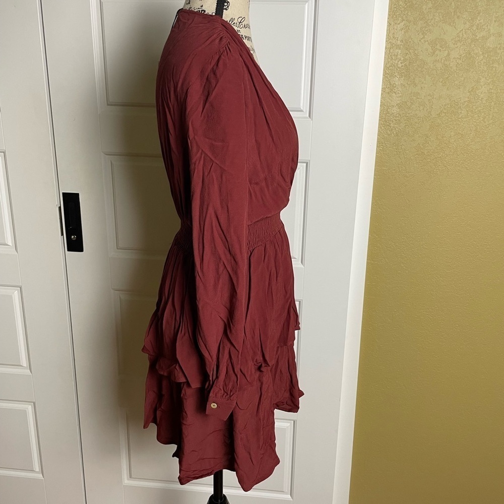 Zara boho chic burgundy ruffle dress xs NWT - Picture 2 of 6